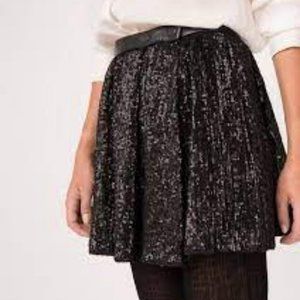 Maje mini black sequin skater skirt